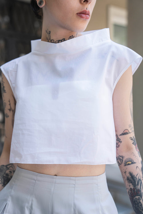 Magenta Voile Sleeveless White Crop Top