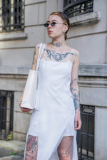 Riviera Dress White Herringbone Patterned Cotton (Pre-order)