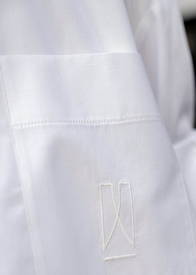 Dante Oversize Unisex White Crop Shirt Logo Embroidered Pocket