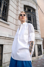 Dante No Latte Oversize White Shirt Long Sleeve Logo Embroidered Pocket