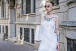 Riviera Dress White Herringbone Patterned Cotton (Pre-order)